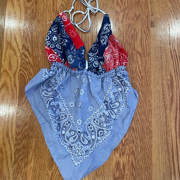 Tops - y2k 90s bandana halter top 💙🤍❤️